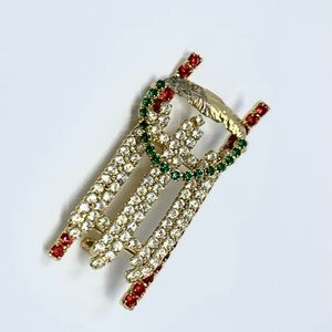 Christmas Sled Vintage Rhinestone Pin Brooch Hand Made With Swarovski Crystals